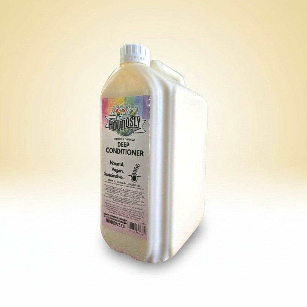 Houndsly EU Pet Products Deep Conditioner for dogs, natural, vegan, sustainable formula with argan oil, jojoba oil, shea butter, and coconut oil.