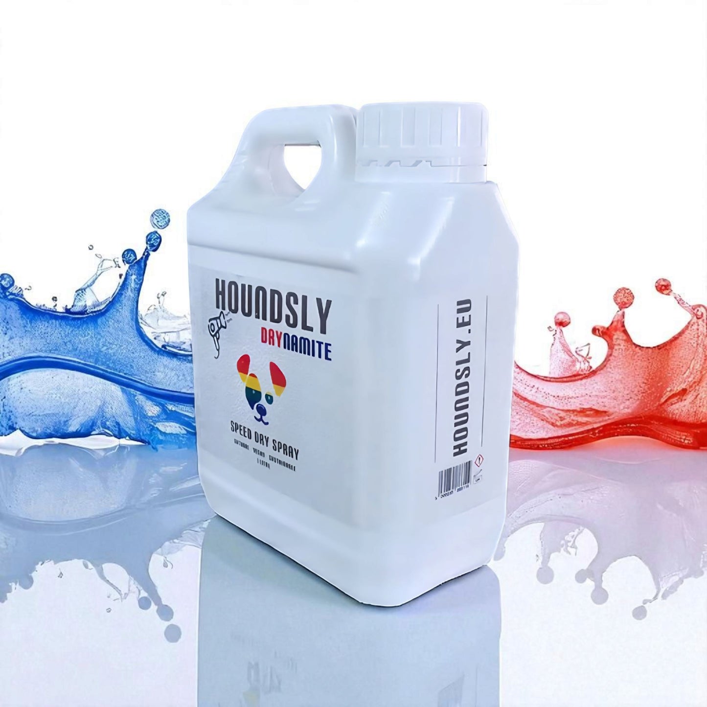 Houndsly Drynamite Speed Dry Spray for dogs, 1L bottle. Reduces drying time by 50%.
