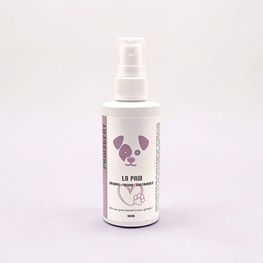 Frente Perfumada Ltd, T/A Houndsly EU Pet Products La Paw dog pawscent spray with panda logo. Natural, vegan, sustainable.