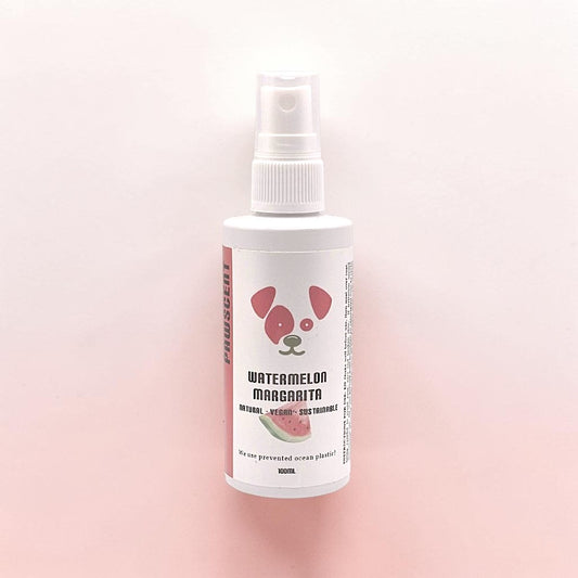 Frente Perfumada Ltd, T/A Houndsly EU Pet Products Watermelon Margarita Pawscent spray bottle with panda logo. Natural, vegan, sustainable.